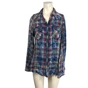 RYAN Michael Plaid Button Down Shirt Women's Size S Long Sleeve Blue Red